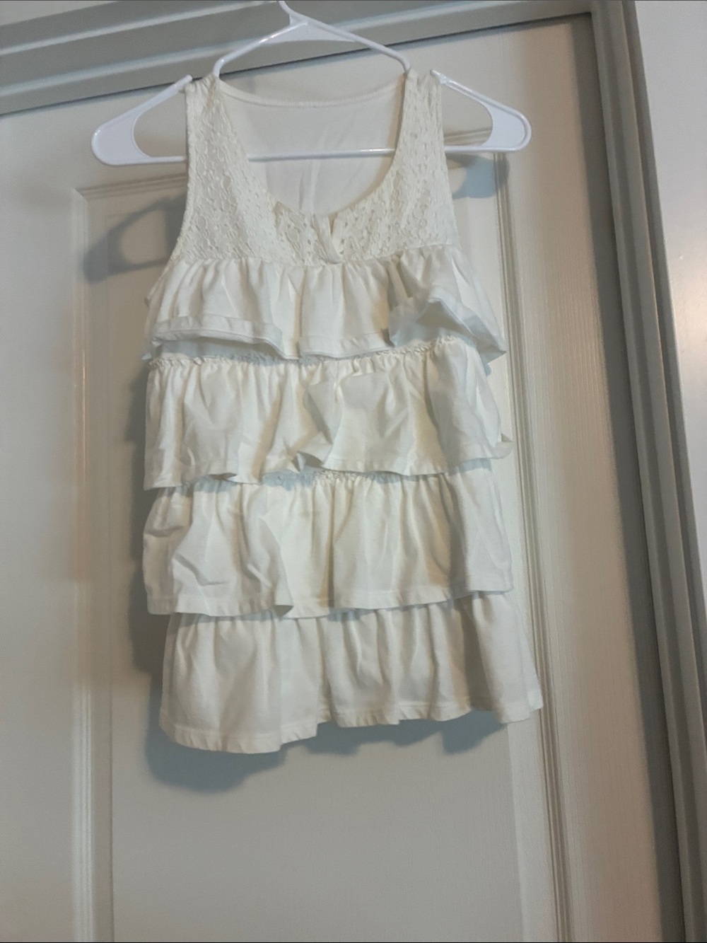 Girls Ivory Ruffle Tank Top - Sleeveless Layered Tee